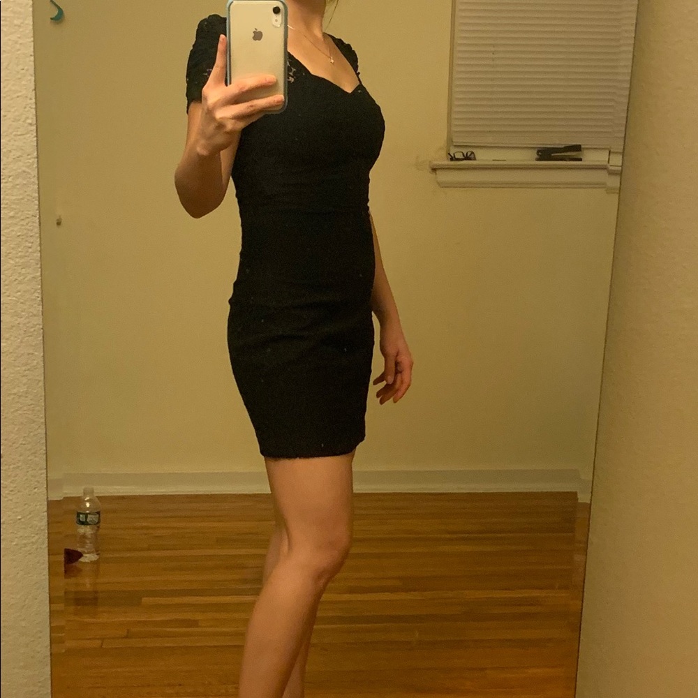 Guess Black Lace-Trim Mini Dress